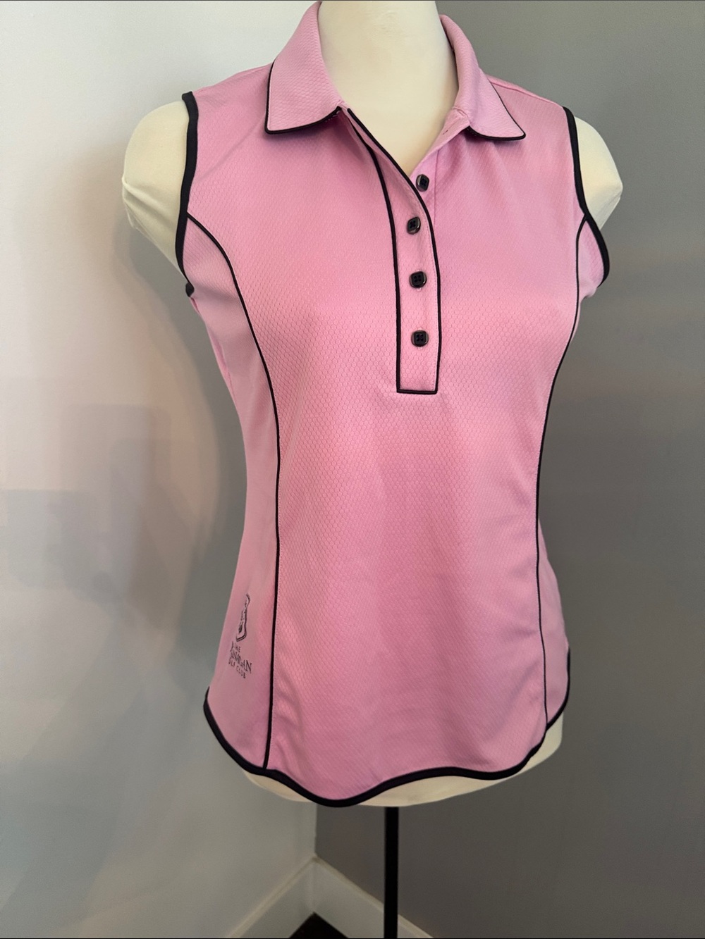 Greg Norman Collection Pink Sleeveless Polo with Black Piping